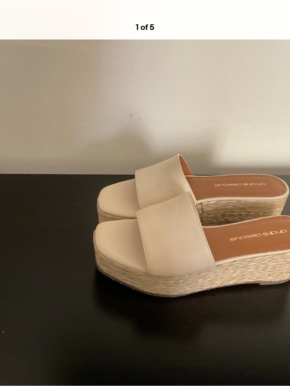 Andre Assous Cream Espadrille Platform Slides